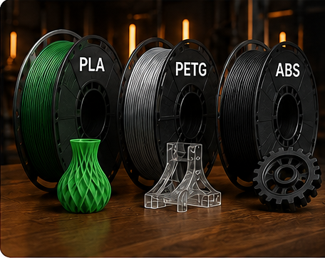 مقایسه فیلامنت‌های PLA PETG و ABS برای پرینت سه‌بعدی